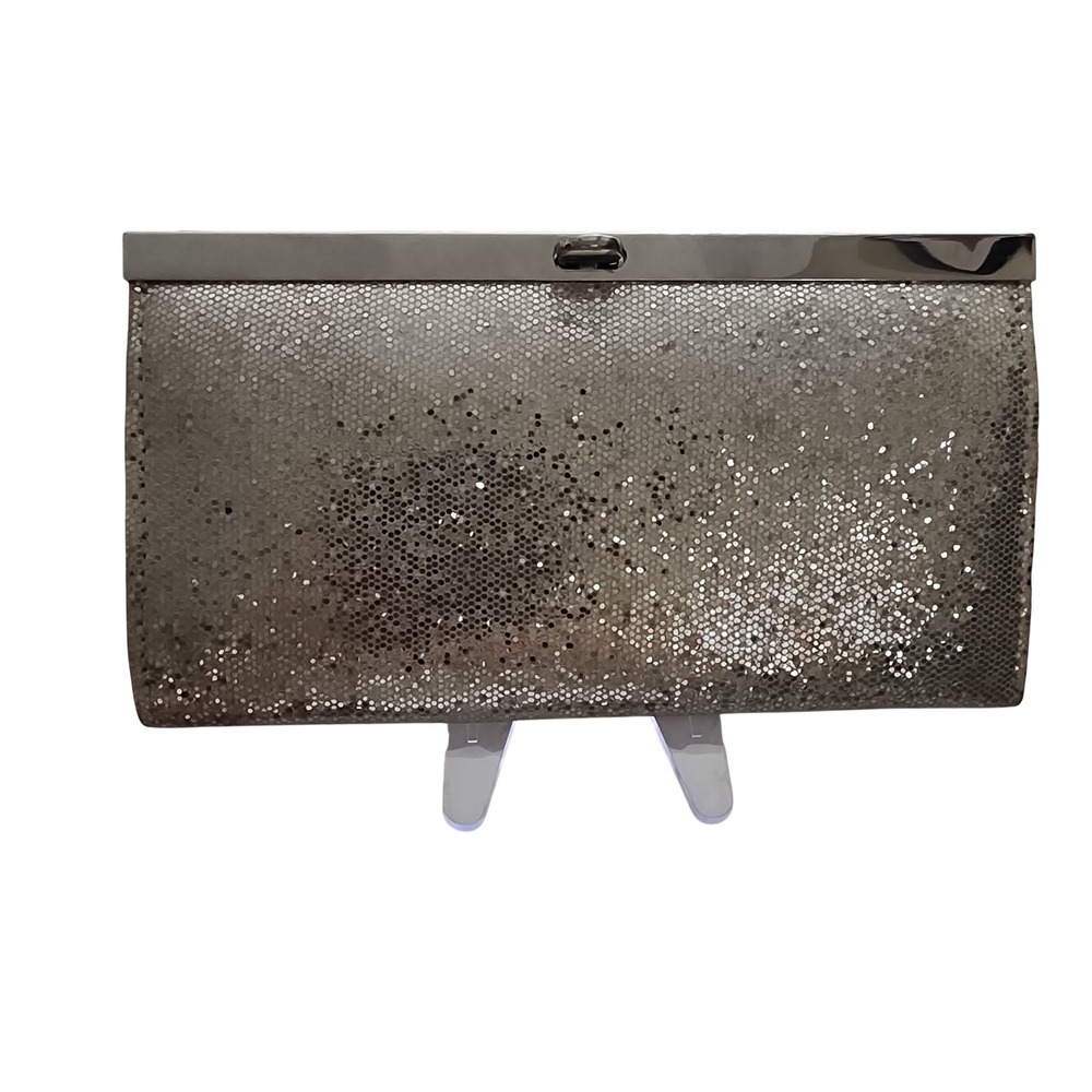 Amici Silver Glitter Evening Clutch Bag Metal Frame Formal Handbag Wallet